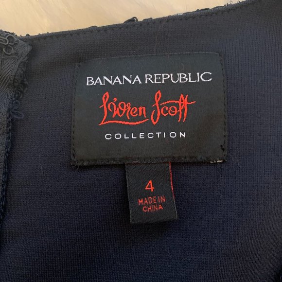 LIKE NEW BANANA REPUBLIC Navy Blue Dress w/Metallic Lace - Picture 7 of 9